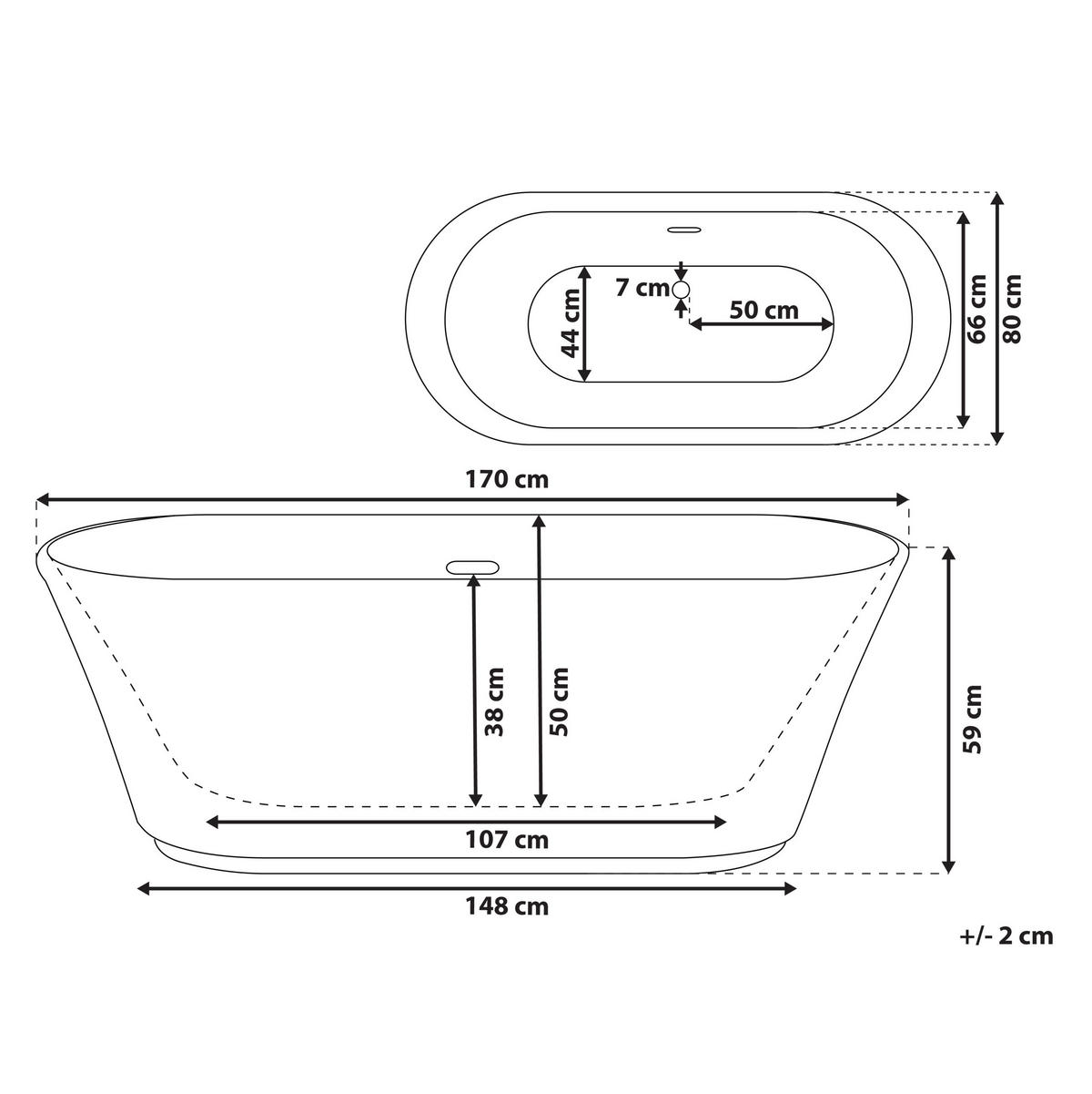 BADEWANNE FREISTEHEND 80x170x59 cm weiß Ovalle - Weiß, Kunststoff (80/59/170cm) - Beliani