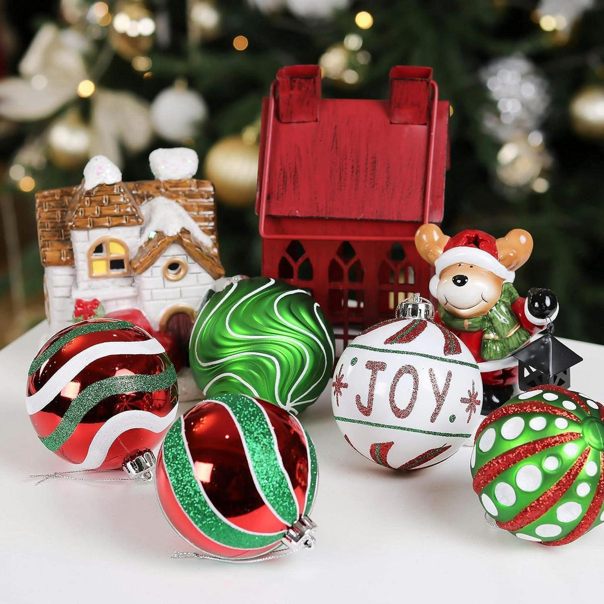 WEIHNACHTSKUGELN 16-teiliges Set 8 cm Rot Grün Weiß - Multicolor, Kunststoff (8/8/8cm)