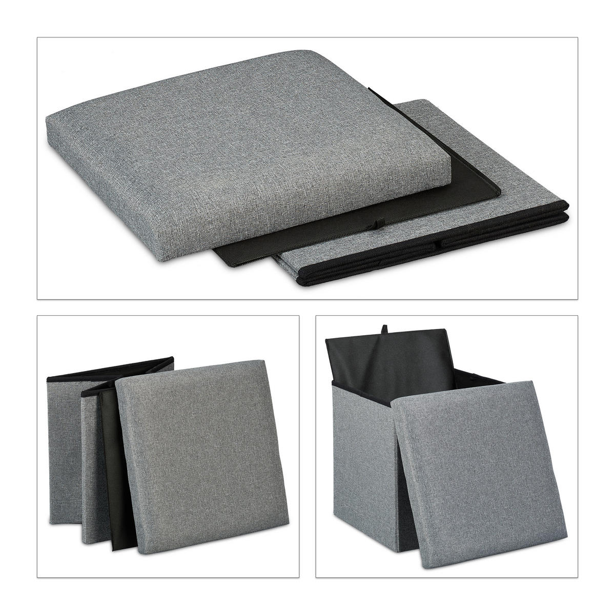 SITZHOCKER - Grau, Holzwerkstoff/Textil (37.5/37/37.5cm) - Relaxdays