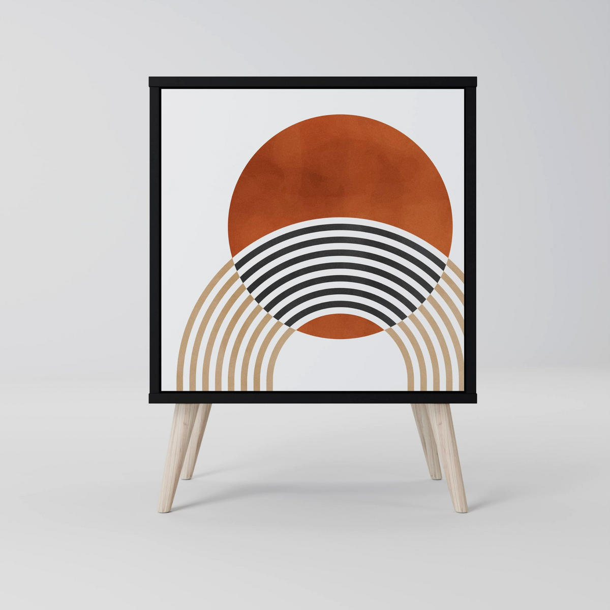 SIDEBOARD CIRCLE RHYTM, Schwarz, 57,5x42x72,5 cm, Schwarze Metallfüße - Multicolor/Schwarz, Holzwerkstoff/Metall (57.5/72.5/42cm) - SpaceRebels
