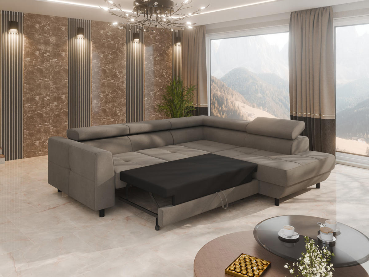 ECKSCHLAFSOFA Vena III mit Schlaffunktion und Bettkasten, Rechts montierbar, Cappuccino - Cappuccino, Holz (254/199cm) - Homesy