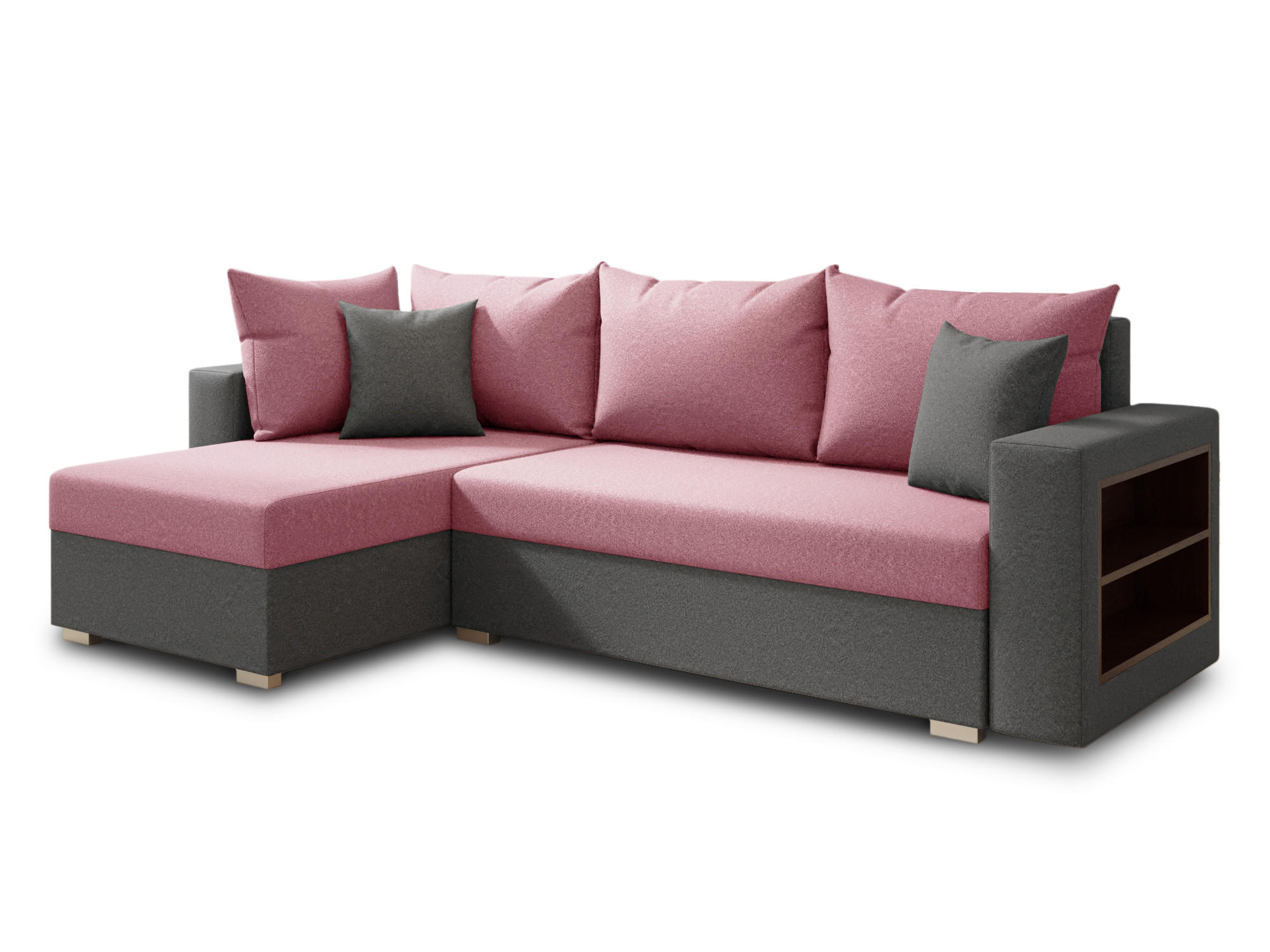 ECKSOFA Lord, Seite: Links - Rosa/Grau, Holz/Textil (238/141cm) - Sofnet