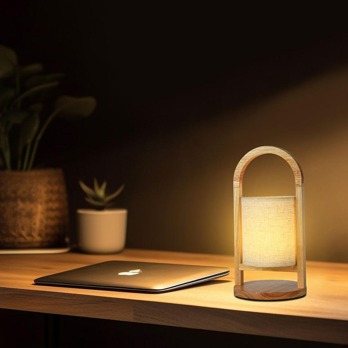 LED TISCHLEUCHTE Holz Beige - Beige, Holz (16/16/32cm)