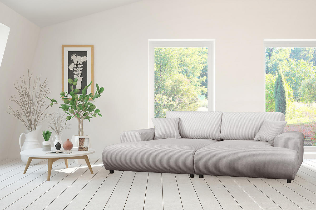 BIGSOFA - Hellgrau/Schwarz, Kunststoff/Textil (237/79/144cm) - home24