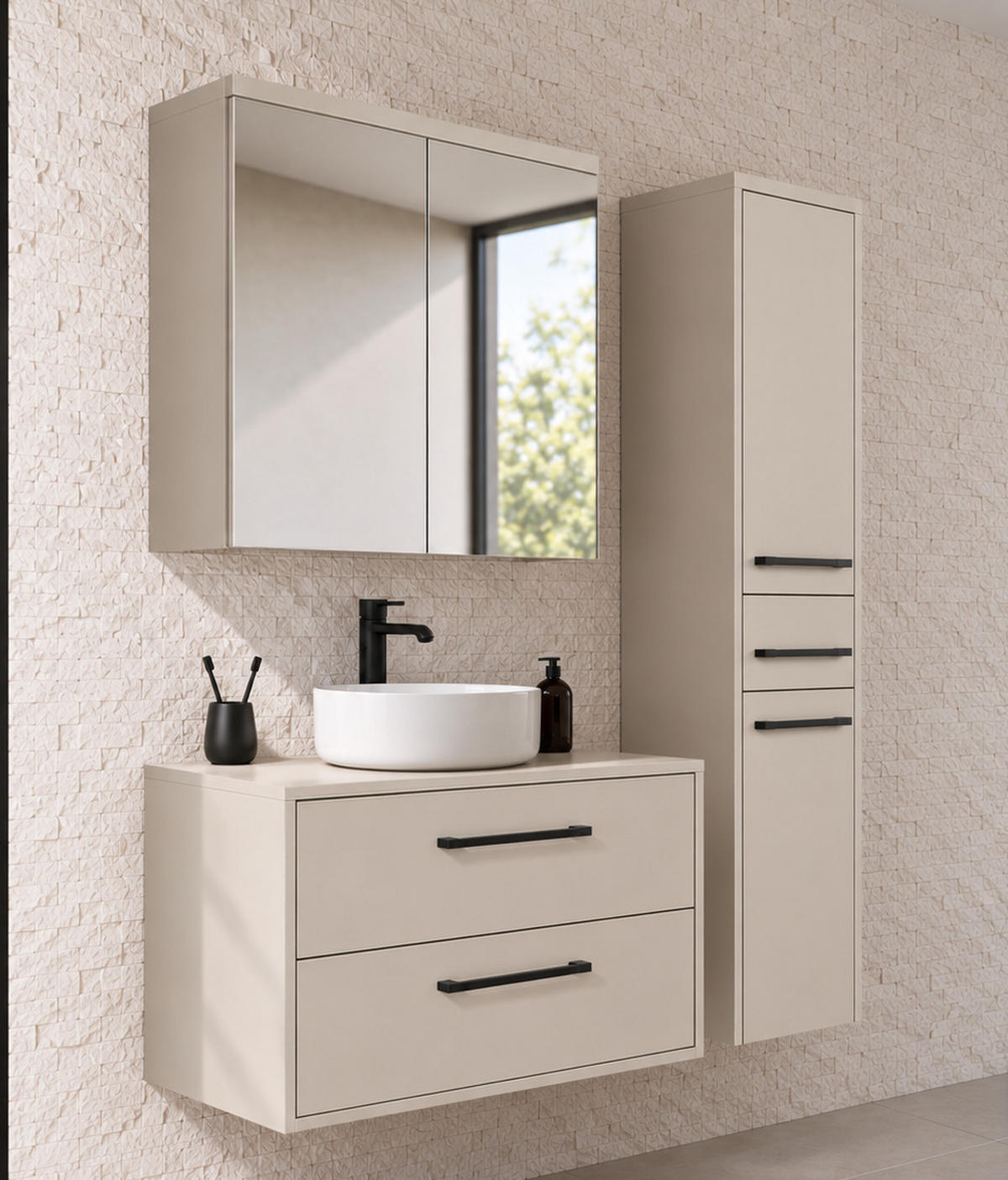 SET KUPAONSKOG NAMJEŠTAJA Florence 3-dijelni cashmere - 80 x 46 x 46 cm - boje kašmira, drvo (80/46/46cm) - Badplaats
