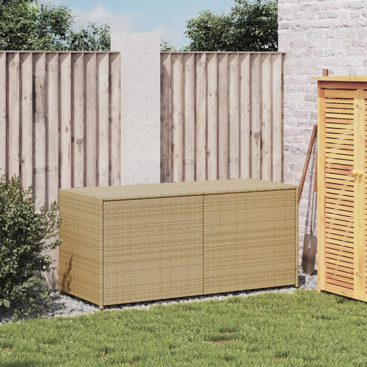 GARTENTRUHE Beige 283L Poly Rattan - Beige, Kunststoff (120/102/50cm) - furnicato