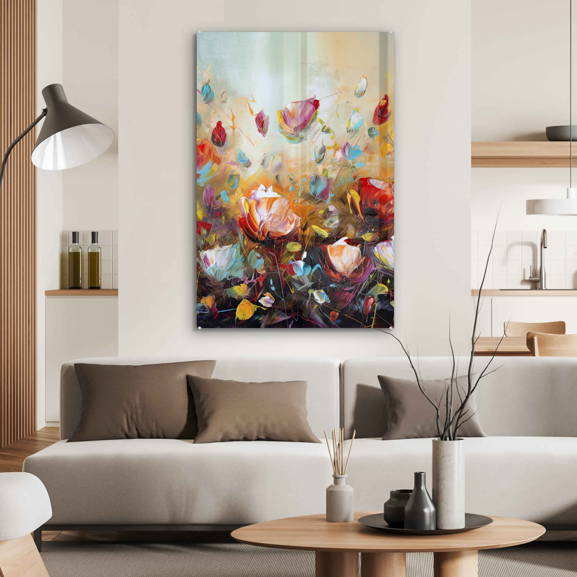 ACRYLGLASBILD Blumen - Kunst - Natur - Ölgemälde 60x90 cm - Multicolor, Glas (60/90cm) - MuchoWow