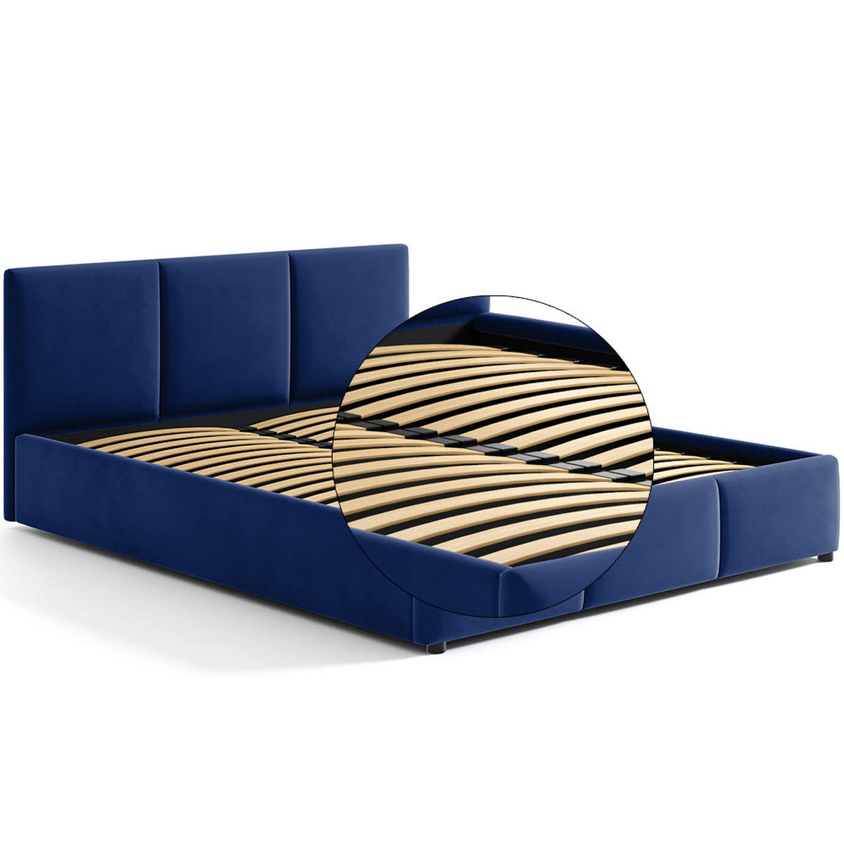 POLSTERBETT 160×200 mit Bettkasten und Lattenrost Nela HLR-64 Blau Velours - Blau, Holz (160/200cm) - Jana