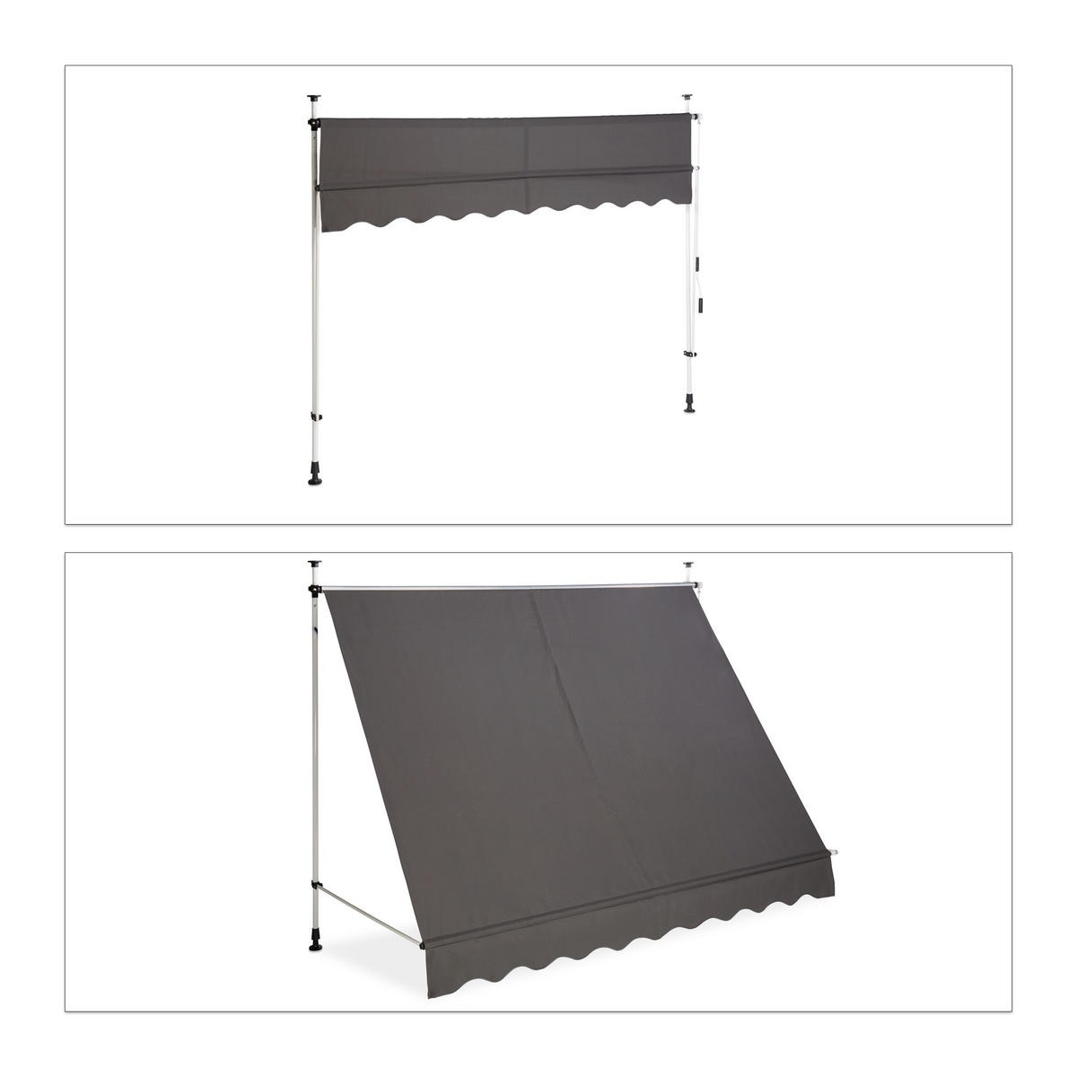 KLEMMMARKISE - Anthrazit, Textil/Metall (250/300/120cm) - Relaxdays