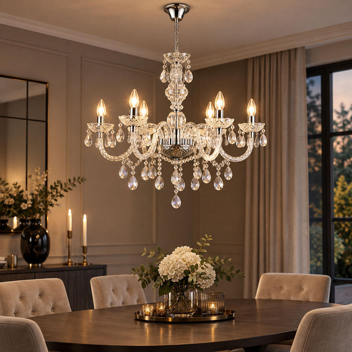 KRONLEUCHTER Kristalloptik Silber klar 6-flammig - Silberfarben, Metall (67/67/166cm) - Globo Lighting