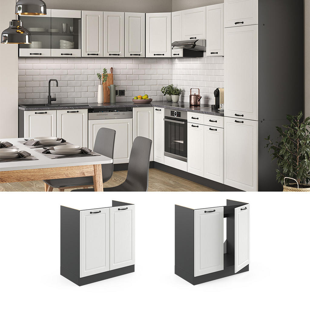 Thumbnail - Vicco Spülenunterschrank, Weiß, Anthrazit, Holzwerkstoff, 1 Fächer, Rechteckig, 80x81.6x60 cm, Küchen, Küchenmöbel, Küch...