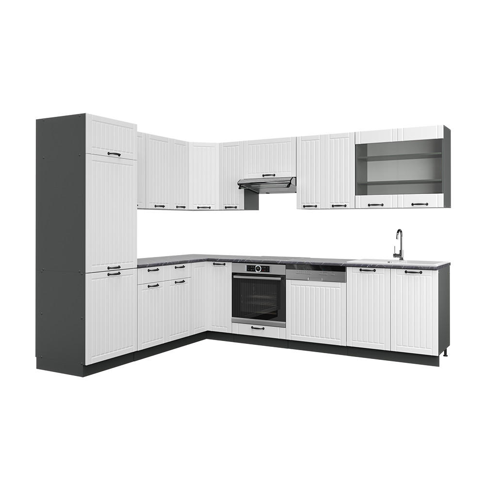 ECKKÜCHE Fame-Line Weiß Landhaus/Anthrazit 227 x 60 cm ohne AP - Anthrazit/Creme, Holzwerkstoff (287/81.6/46cm) - Vicco
