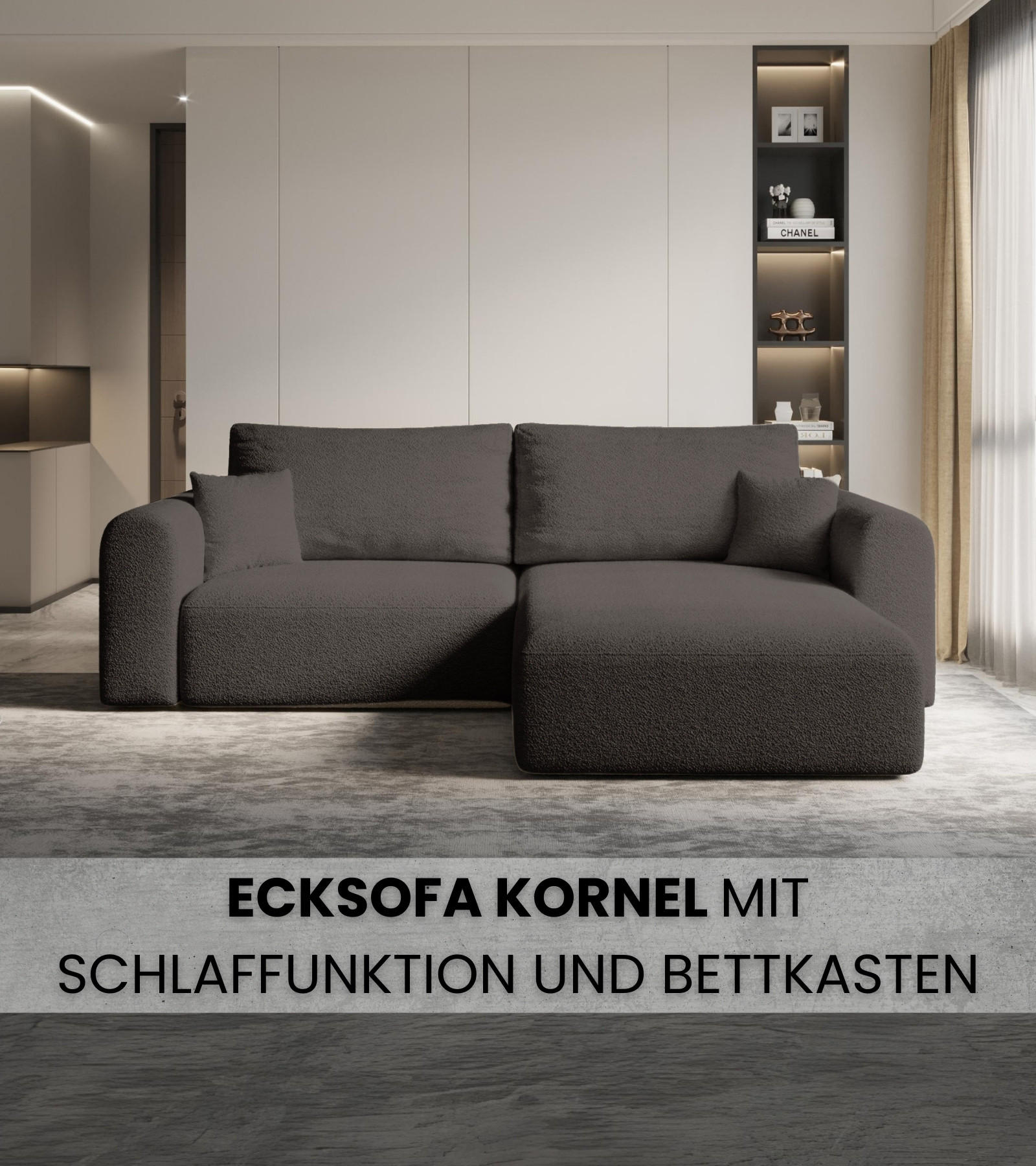 ECKSOFA Kornel mit Schlaffunktion Braun Boucle - Braun, Textil (248/165cm) - Bromarkt