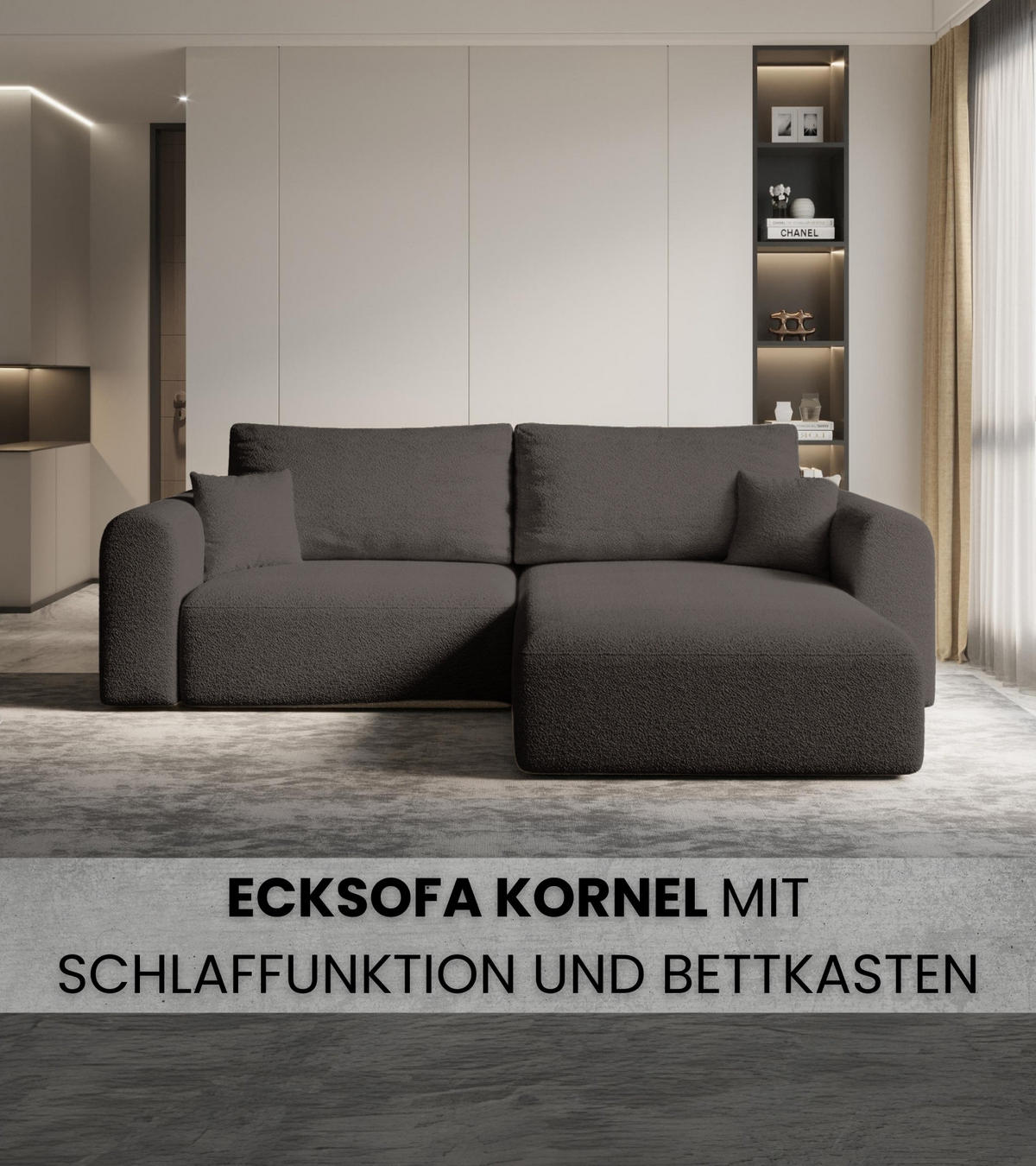 ECKSOFA Kornel mit Schlaffunktion Braun Boucle - Braun, Textil (248/165cm) - Bromarkt