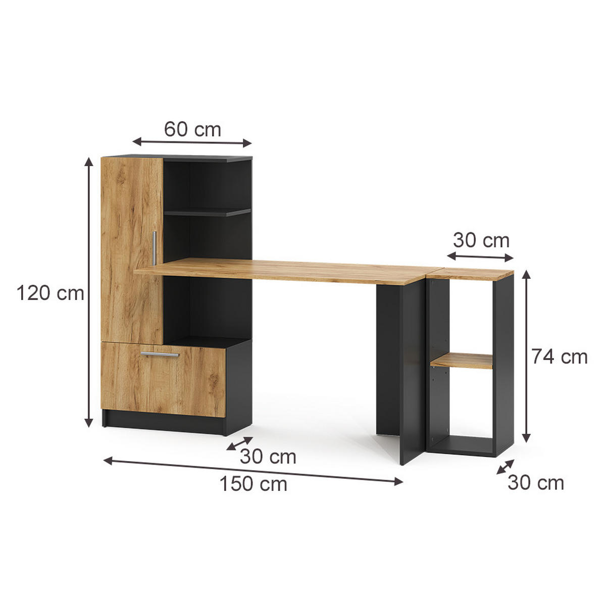 PÍSACÍ STÔL Tomy, antracitová/Dub Goldkraft, 150 x 59 cm Sada 2 ks - dub medový/antracitová, kompozitné drevo (59/150/120cm) - Vicco