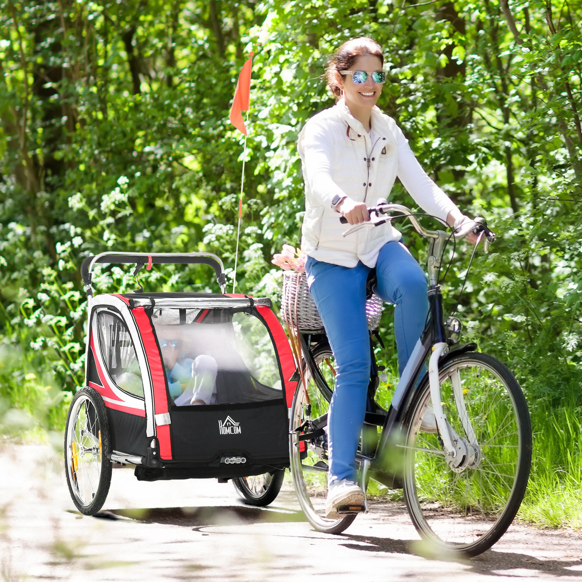 KINDERANHÄNGER, Kinderfahrradanhänger, Rot - Rot, Metall (75/101/142cm) - HOMCOM