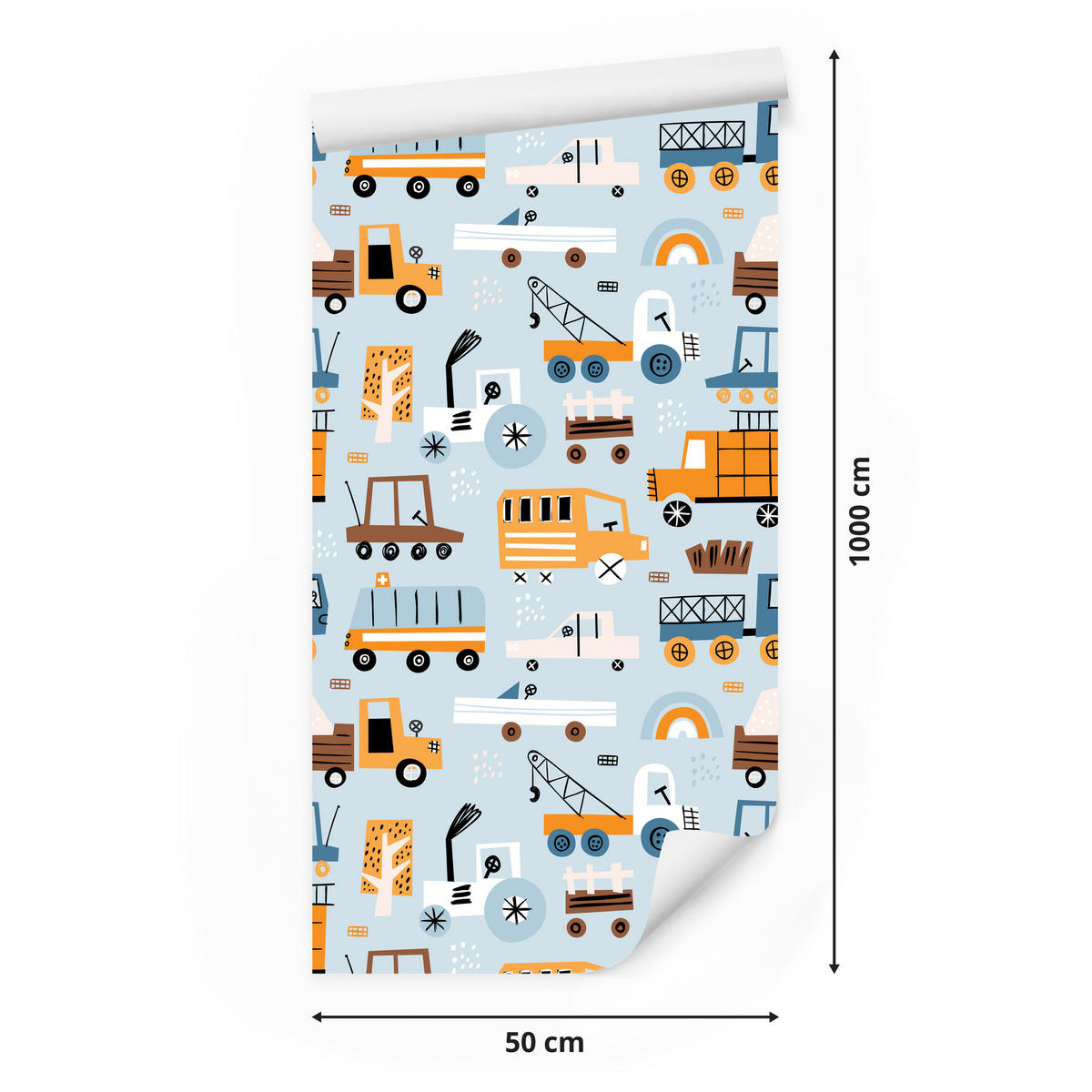 VLIESTAPETE Autos und Baustellenfahrzeuge – Orange, Blau, Grau – 50x1000 cm - Blau/Orange, Papier (50/1000cm) - Muralo