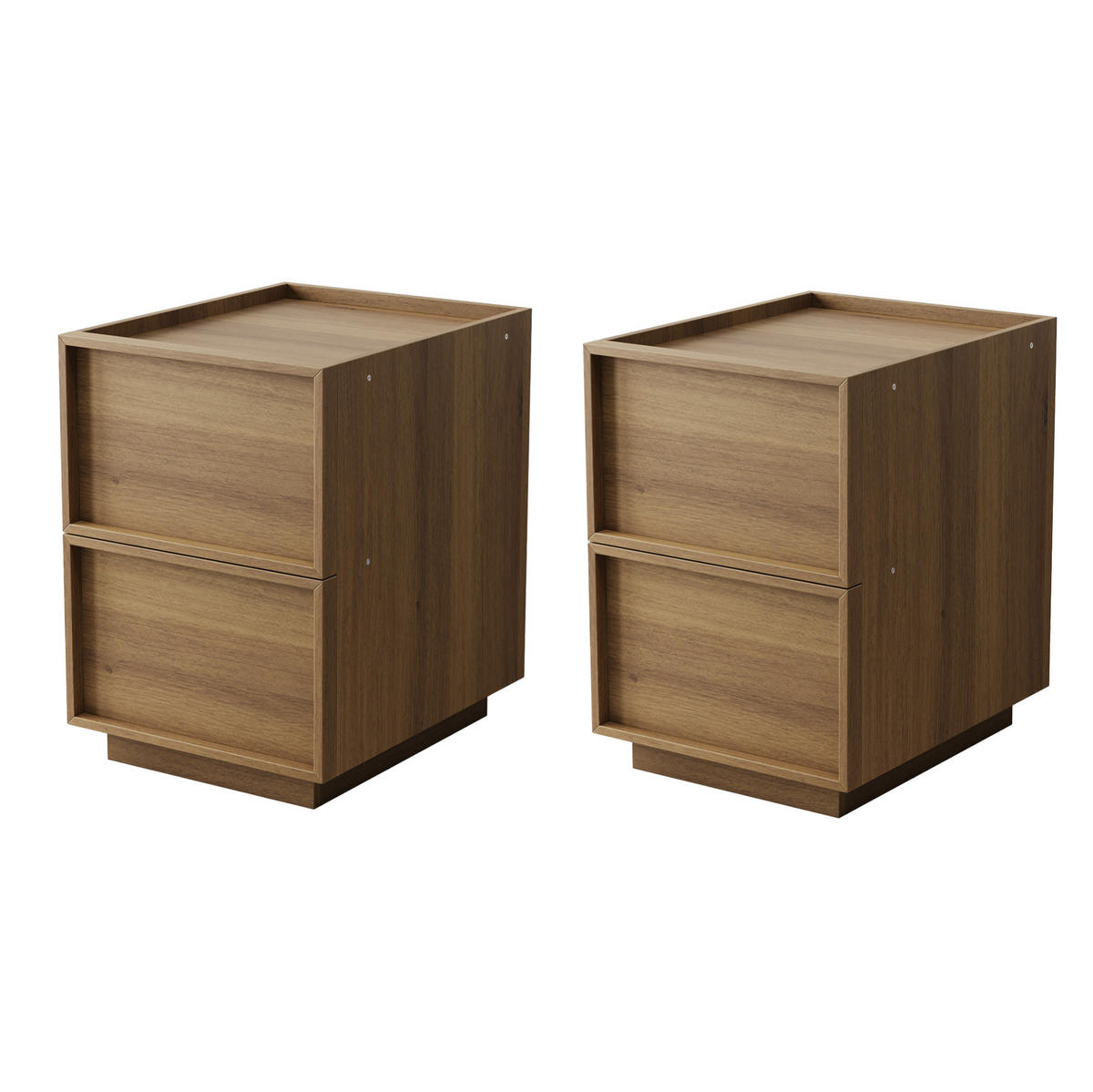 NACHTTISCH 38/48/50 cm Eiche aus MDF und Spanplatte mit grifflosen Schubladen 2er Set - Braun, Holzwerkstoff (38/54/45cm) - OKMYHOME
