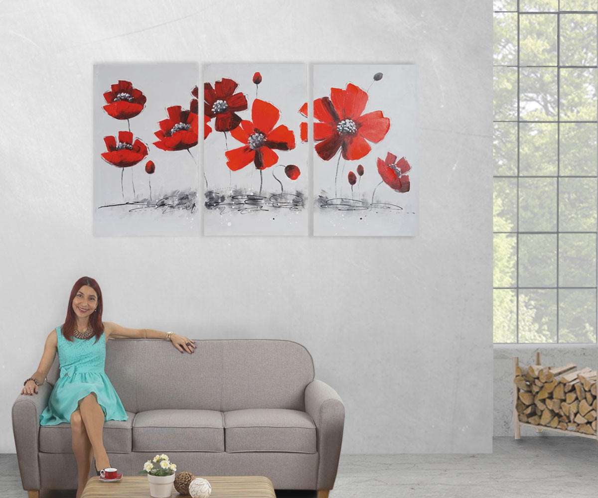 ÖLGEMÄLDE MOHNBLUME HANDGEMALT Mehrfarbig - Multicolor, Textil (165/90cm) - MCW
