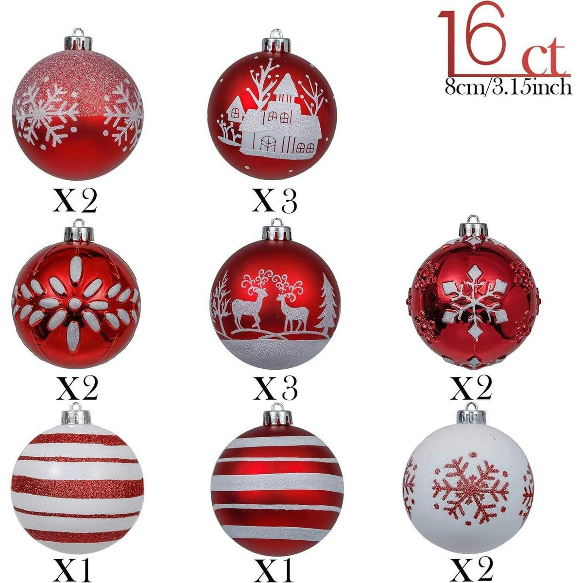 WEIHNACHTSKUGELN 16-teiliges Set 8 cm Rot Weiß - Multicolor, Kunststoff (8/8/8cm)