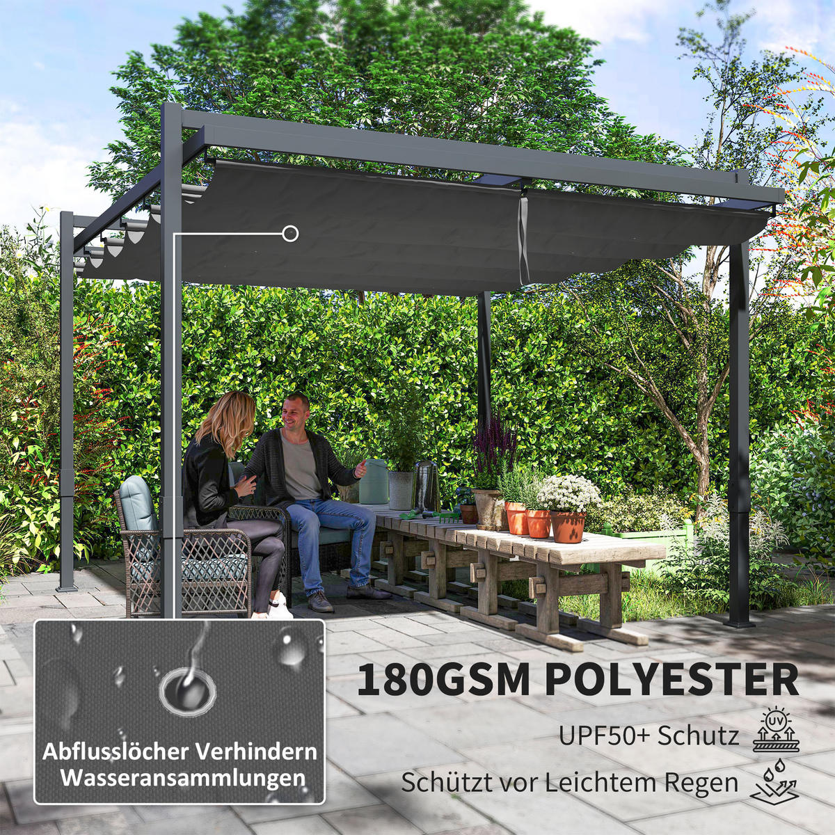 PERGOLA Pavillon ca. 3,5x3m Aluminium Stabil winterfest Sonnenschutz mit verstellbares Schiebedach Grau - Grau, Metall (358/245/320cm)