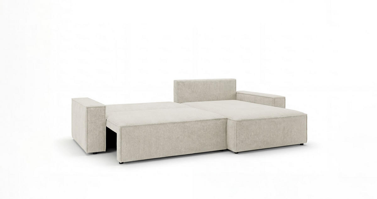 ECKSOFA VIENNA rechts weiß Cord Poso 100 - Schlaffunktion, Bettkasten - Weiß, Textil (285/184cm) - Cornero