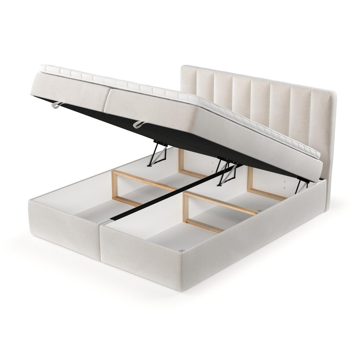 BOXBETT Lusso 200/200 cm Creme im Paros Stoff - Creme/Schwarz, Holz/Holzwerkstoff (200/200cm) - AltaBeds