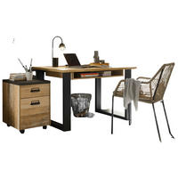 SCHREIBTISCH-SET mit Rollcontainer, Used Wood hell, anthrazit - Eichefarben/Anthrazit, Holzwerkstoff/Metall (60/165/76cm) - Furn.Design
