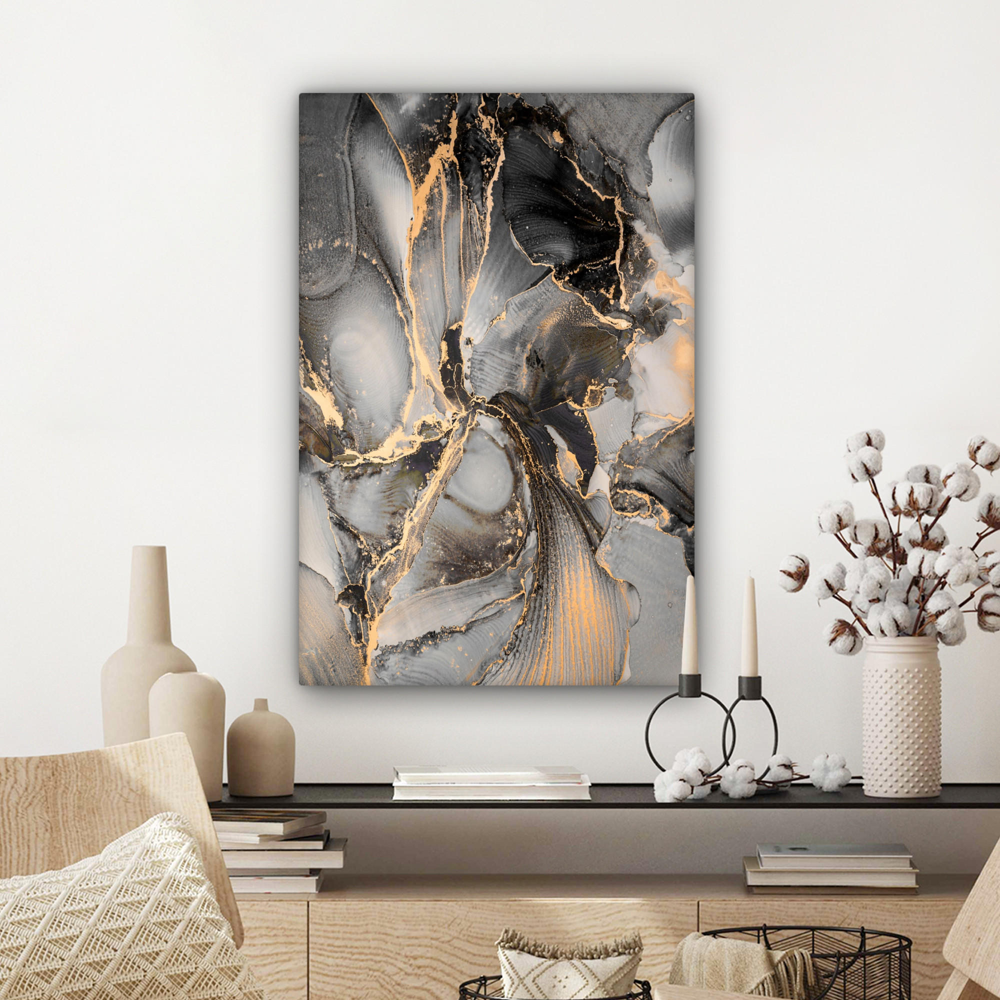 LEINWANDBILD Grau - Luxus - Gold - Marmor 60x90 cm - Dunkelgrau, Textil (60/90cm) - MuchoWow