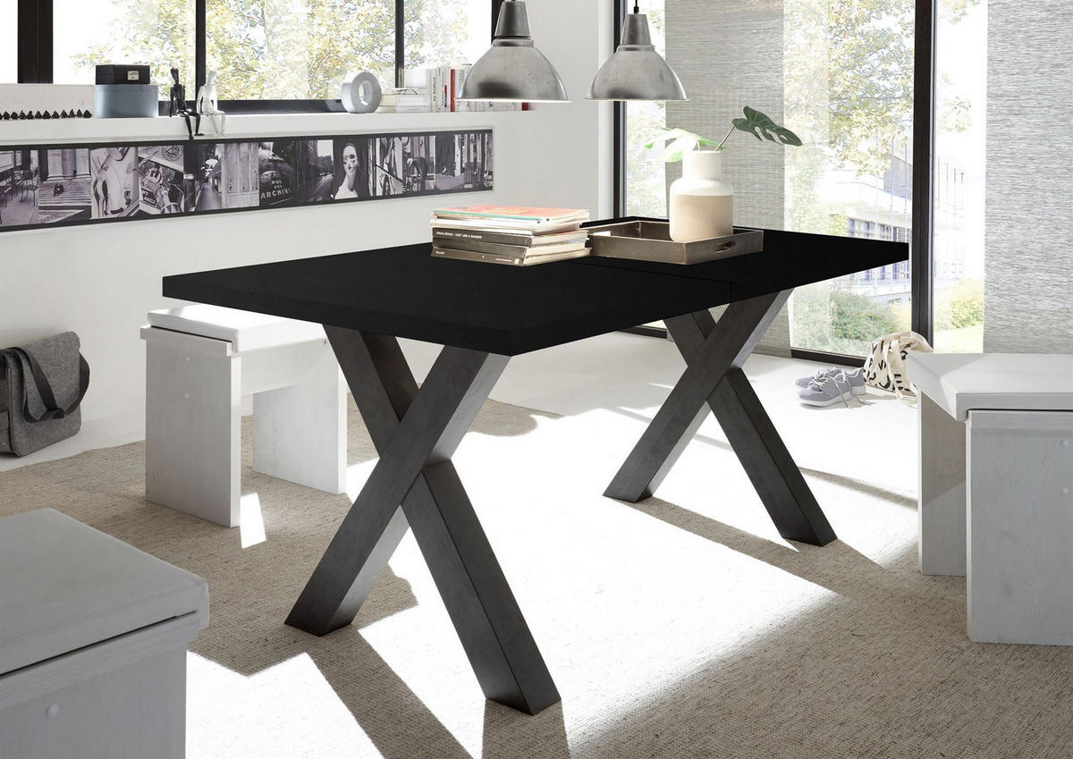 ESSTISCH ausziehbar Eike 7 160 x 90 x 75 Esszimmertisch Schwarzstahl - Schwarz, Holz (160/90/75cm) - 58aufmkessel