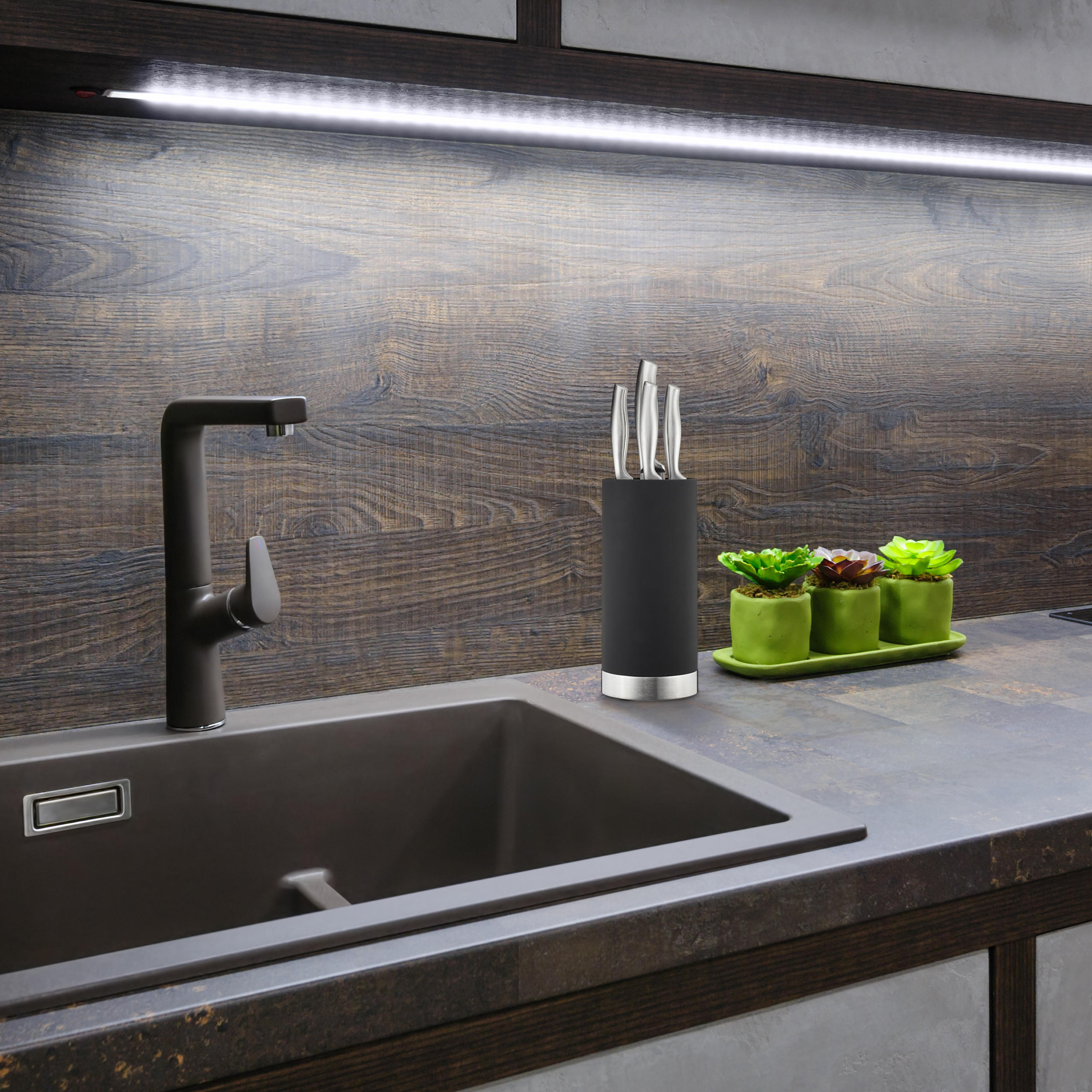 MESSERBLOCK rund - Schwarz, Kunststoff/Metall (11/22/11cm) - Relaxdays