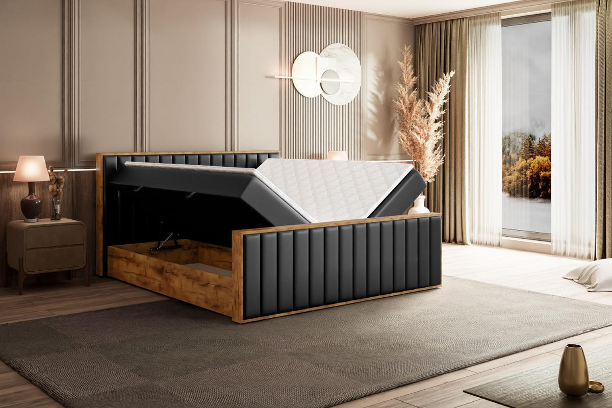 BOXBETT mit Matratze H4 und Lattenrost - LOLLI4-Z - 120x200 - Schwarz Kunstleder - Schwarz, Holzwerkstoff (120/200cm) - ALTDECOR