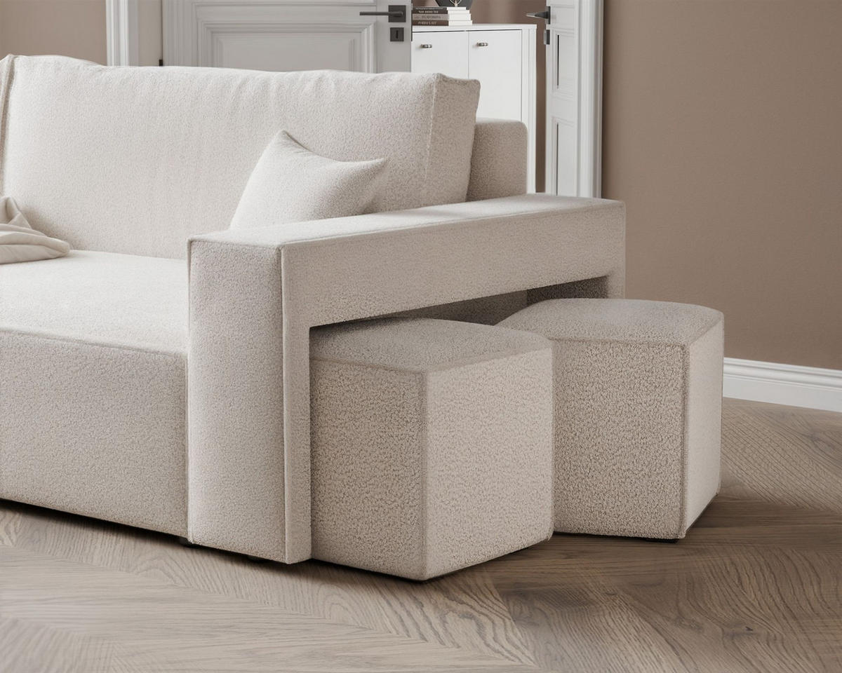 ECKSOFA Adara Inkl. Hocker - Creme, Holzwerkstoff/Textil (262/145cm) - Fun Möbel