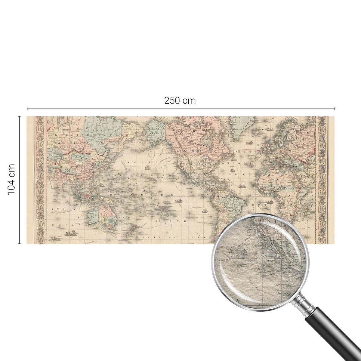 FOTOTAPETE 250x104 cm - Historische Karte - Beige, Textil (250/104cm) - Wallfluent