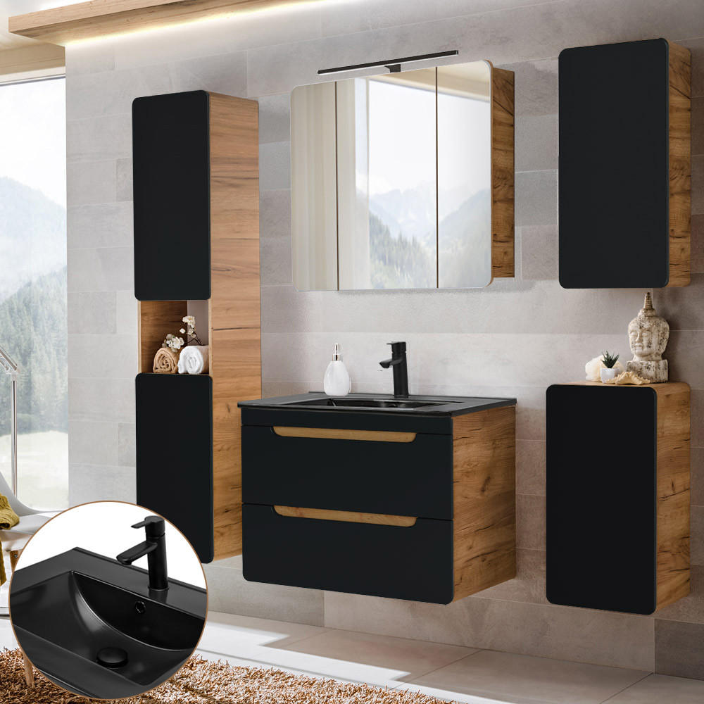 BADMÖBEL-SET 5-TLG. New-luton - Anthrazit, Holzwerkstoff (180/195/46cm) - Lomado