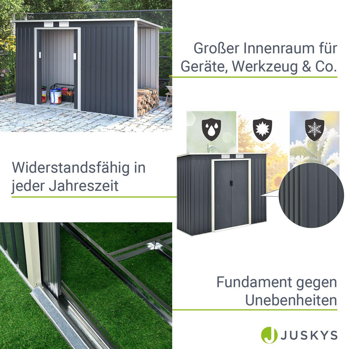 GERÄTESCHUPPEN M mit Holzunterstand rechts - Anthrazit, Metall (213/173/130cm) - Juskys