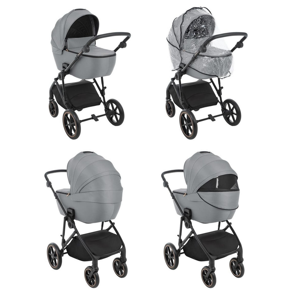 KINDERWAGEN Thea 2 in 1 grau EVA-Räder verstellbarer Schiebegriff Babywanne - Grau, Metall (78/57/102cm) - Kikka boo