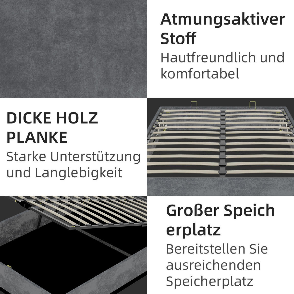 POLSTERBETT 140/200 cm in Grau Samt - Grau, Holzwerkstoff/Textil (140/200cm) - WISHDOR