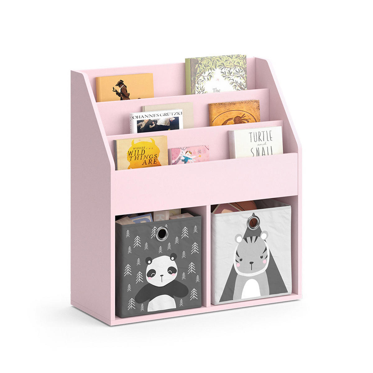 KINDERREGAL Luigi Rosa 72 x 79 cm mit 2 Faltboxen (Panda, Tiger) - Pink, Holzwerkstoff (72/79/30.7cm) - Vicco