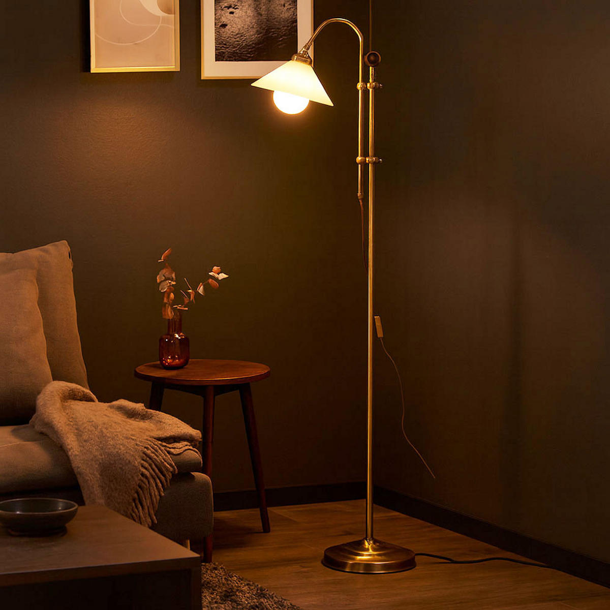 LED STEHLEUCHTE Altmessing Opal - Messingfarben, Glas (47/23/170cm) - Globo Lighting