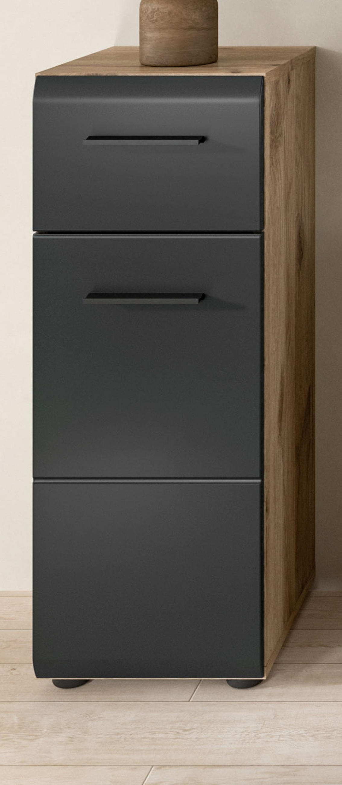 MIDISCHRANK schwarz matt, Eiche Nox, Bad Kommode 30 x 80 cm - Eichefarben/Schwarz, Holzwerkstoff/Kunststoff (30/80/30cm) - Inn.Furn