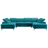 WOHNLANDSCHAFT PETER U Samt Dunkelblau - Schwarz/Dunkelblau, Textil/Metall (346/76/208cm) - MKS