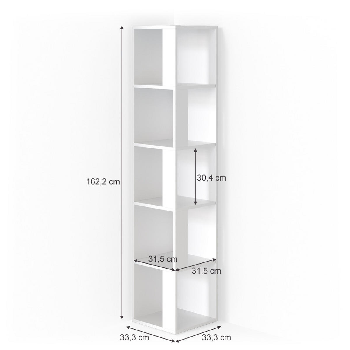 ECKREGAL Lio Weiß 33.3 x 162.2 cm - Weiß, Holzwerkstoff (33.3/162.2/33.3cm) - Vicco