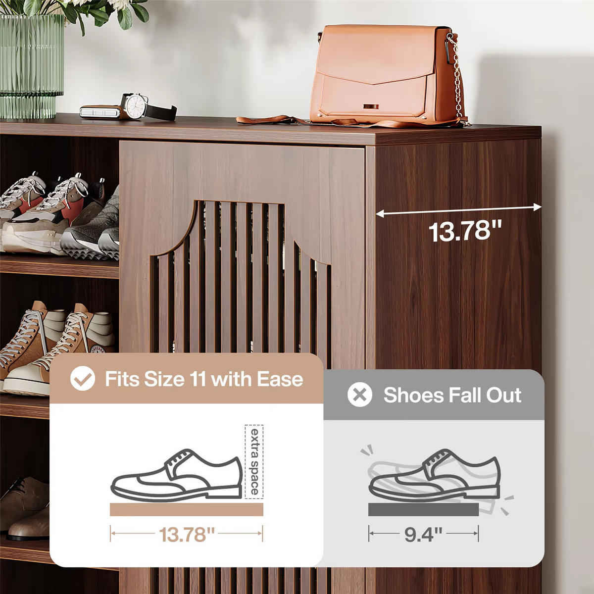 SCHUHSCHRANK Walnuss 5 Ebenen mit Türen - Braun, Holz (80/110/35cm) - Kaket