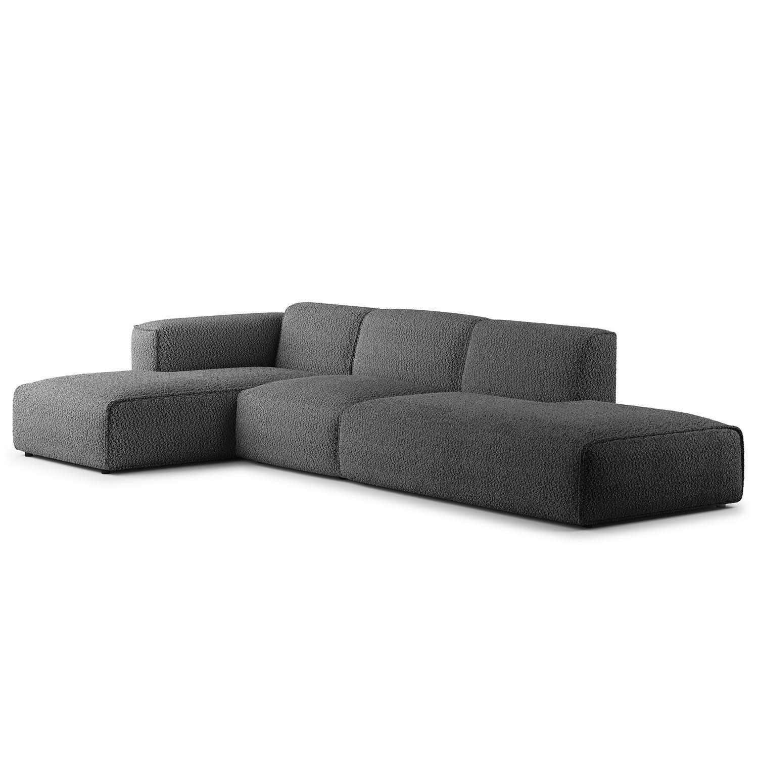 ECKSOFA mit Chaiselongue - Anthrazit/Schwarz, Kunststoff/Textil (290/173cm) - home24