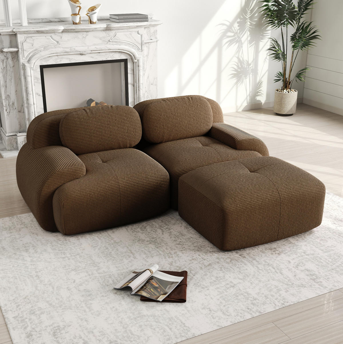 ECKSOFA modular rahmenlos Cord Braun - Braun, Kunststoff (178/208cm) - Meubliv