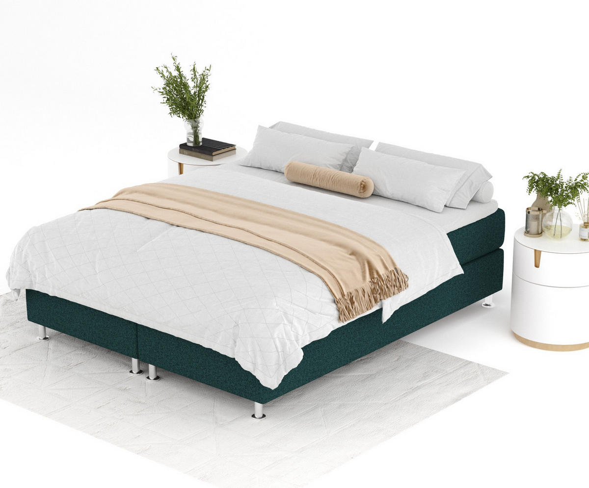 BOXSPRINGBETT Sub Grün 160/200 cm mit Latex-Topper - Silberfarben/Grün, Holz/Holzwerkstoff (160/200cm) - Maison de Reve