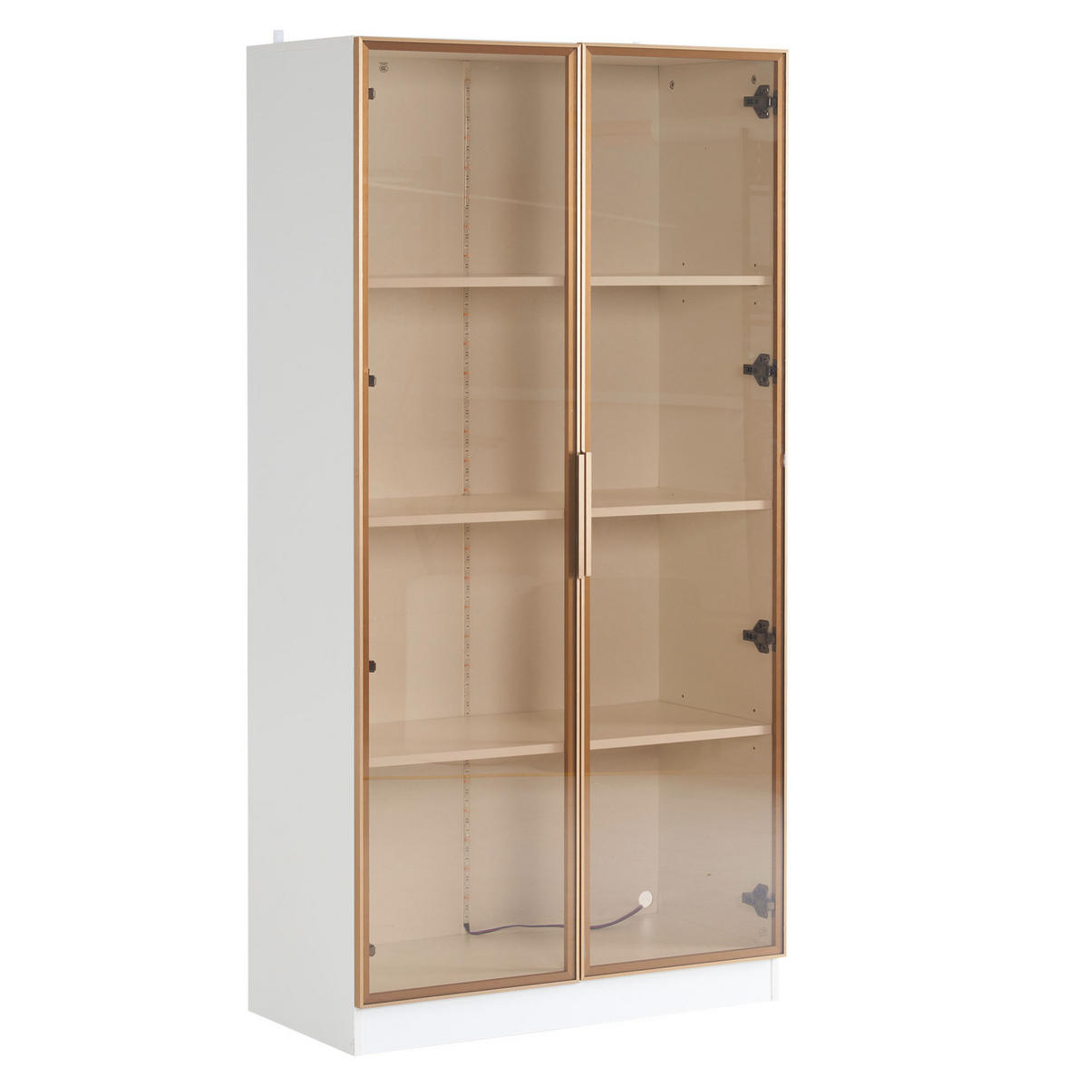 2ER-SET Vitrinen aus Spanplatte 160x40x160 cm Weiß mit LED-Beleuchtung, Flügeltüren und verstellbaren Einlegeböden - Weiß, Holzwerkstoff (160/160/40cm) - Modfu