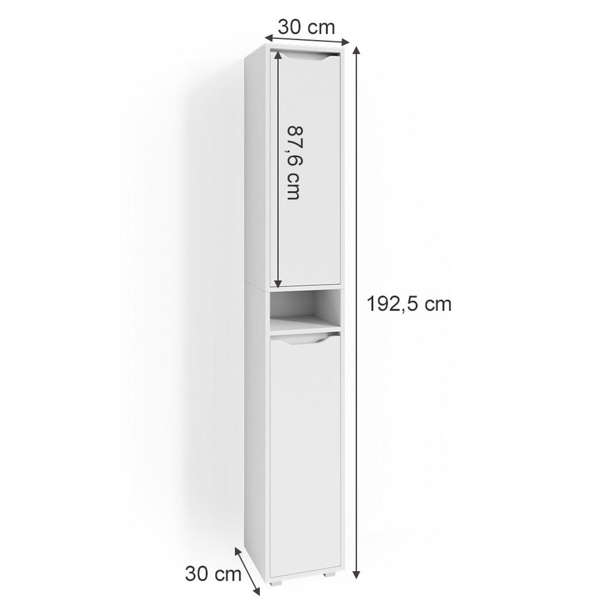 BADSCHRANK Ruben Weiß 30 x 192.5 cm - Weiß, Holzwerkstoff (30/192.5/30cm) - Vicco