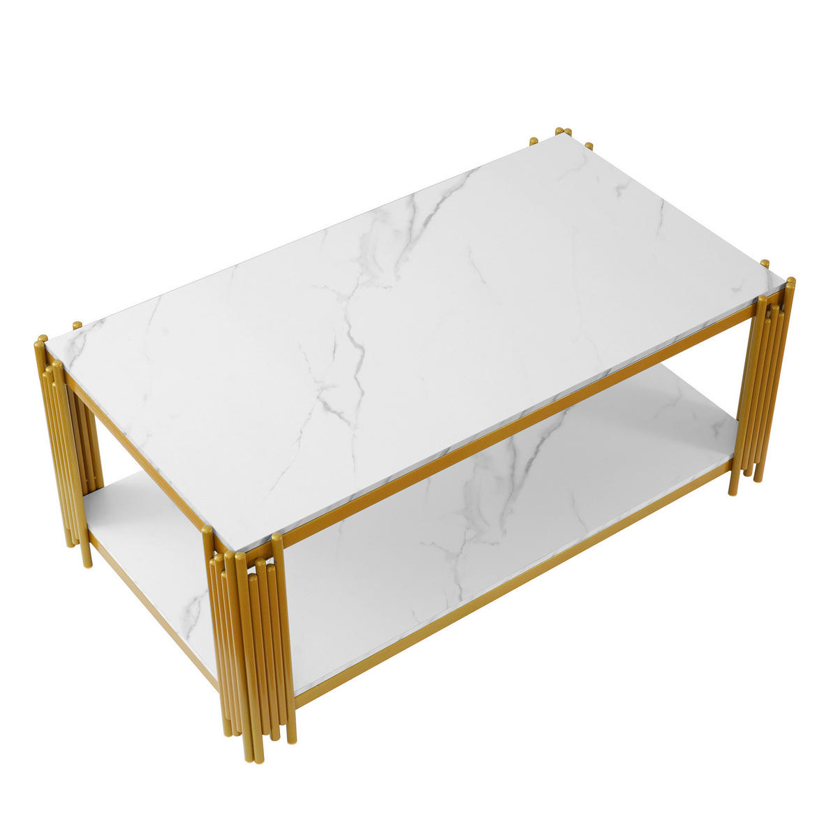 COUCHTISCH 114/64/46 cm in Gold und Weiß aus MDF und Metall mit 2 Ablagen - Weiß, Holzwerkstoff (114/64/46cm) - OKMYHOME